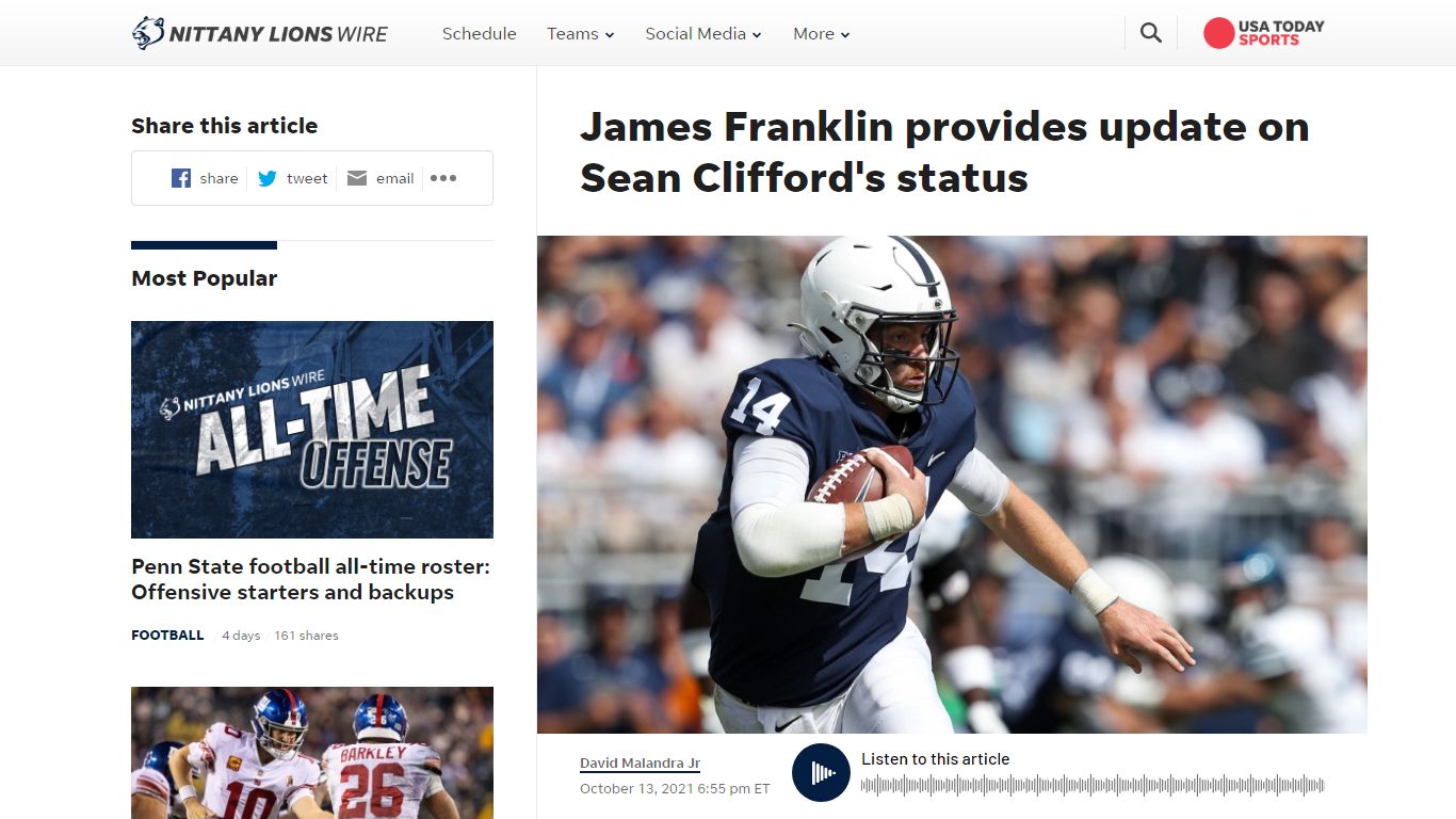 James Franklin provides update on Sean Clifford's status